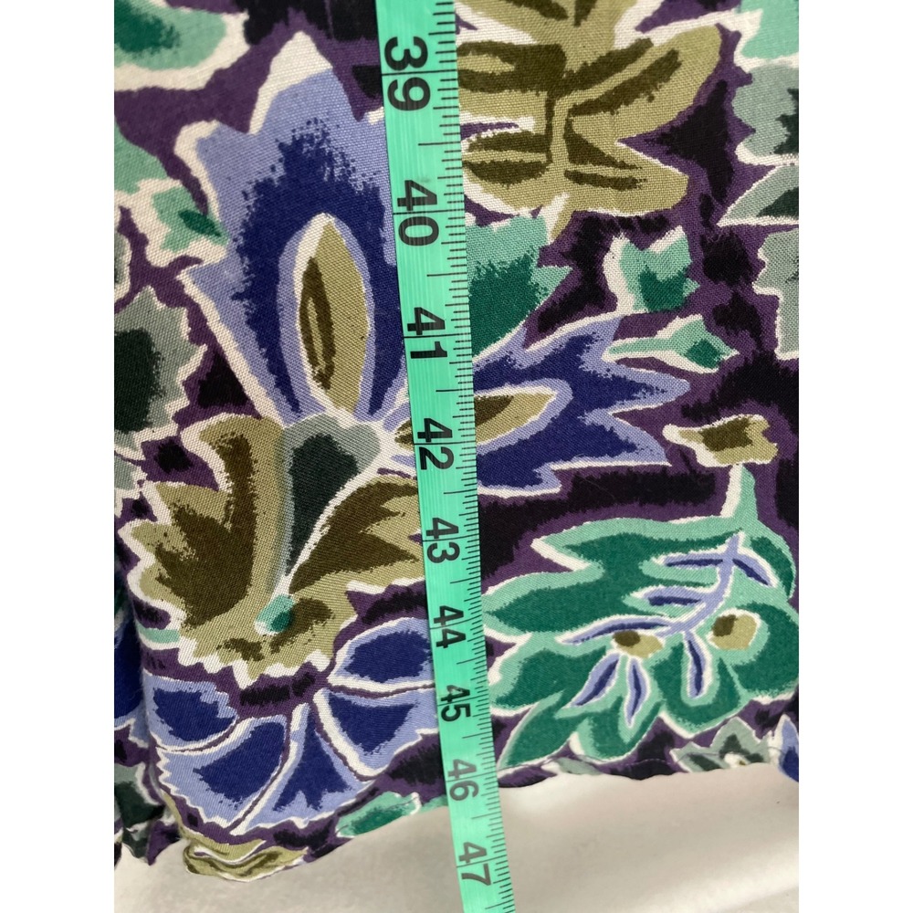 Erika Floral Dress Womens Small Purple Green Rayon Button Front Midi Vintage 90s - Picture 9 of 11